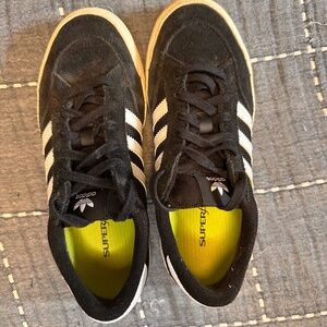 Adidas Nora Skateboard shoes, black suede with white stripes, size US 7 women's